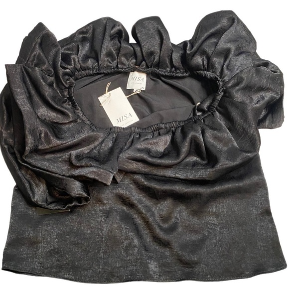 NWT MISA LOS ANGELES BLACK RUFFLE BLOUSE WITH FLUTTER SLEEVE DETAIL - Picture 5 of 10